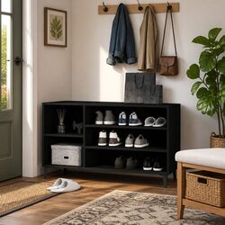 Black Shoe Cabinet for Hallway 102x36x60 cm