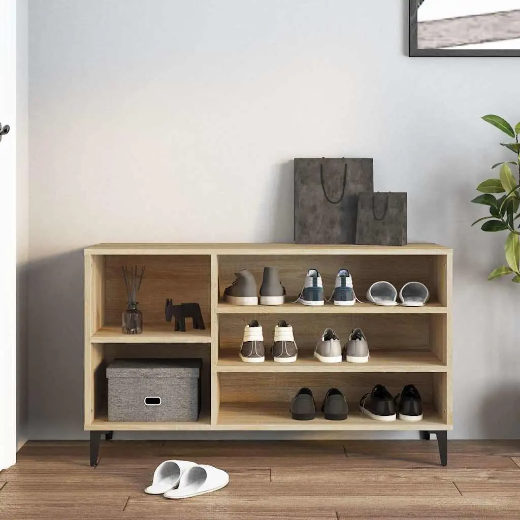 Shoe Storage Cabinet Beige Engineered Wood Organiser 102cm Wide Hallway Furniture Unit