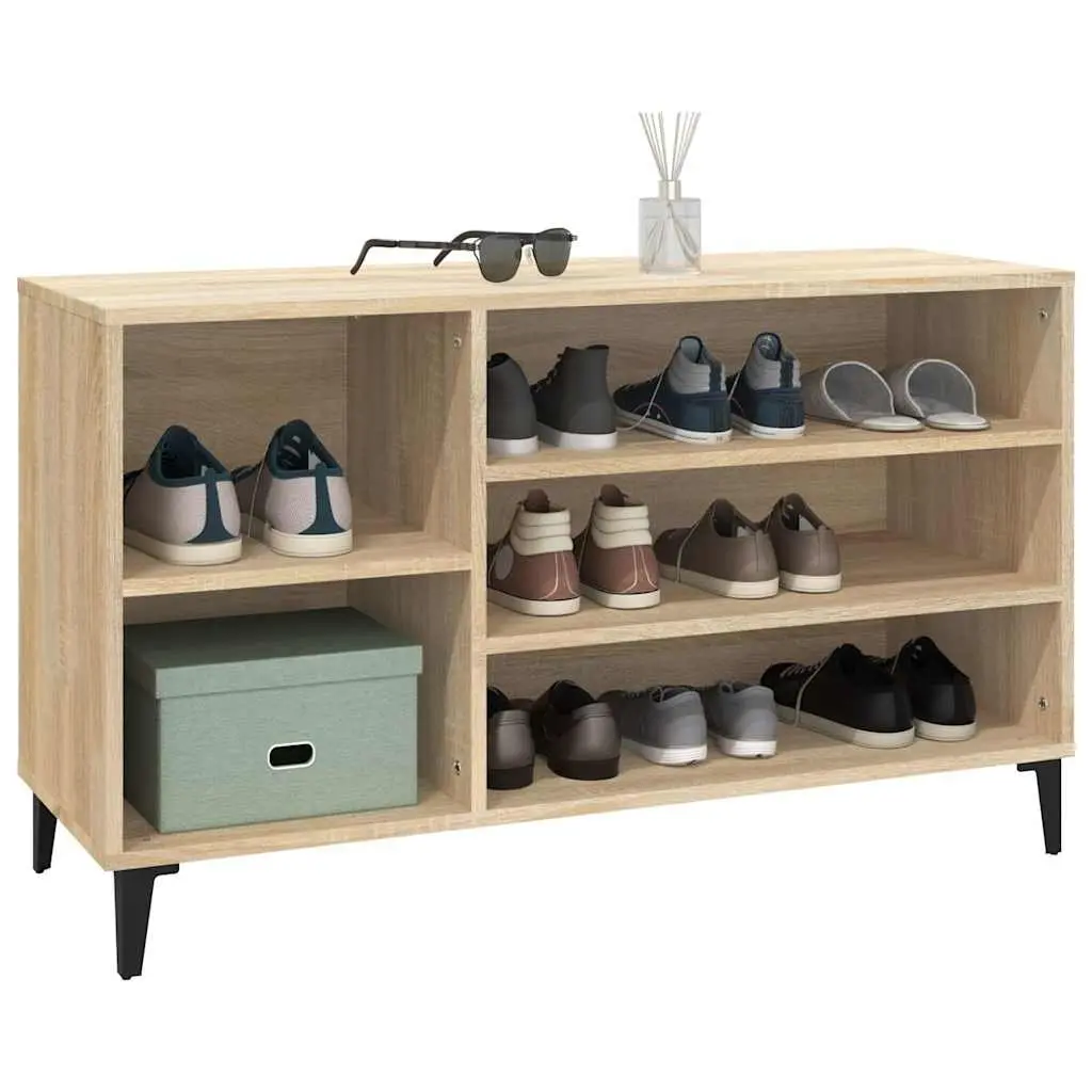 Shoe Storage Cabinet Beige Engineered Wood Organiser 102cm Wide Hallway Furniture Unit