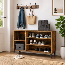 Shoe Cabinet Brown Engineered Wood Storage Organiser Hall Furniture Compartments