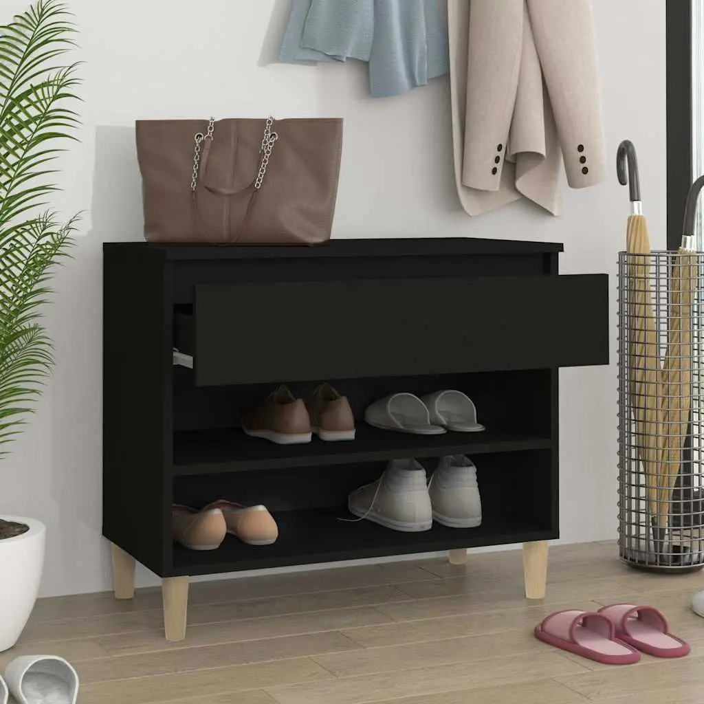 Shoe Cabinet Storage Organiser Engineered Wood 70x36x60cm Black Hall Cupboard