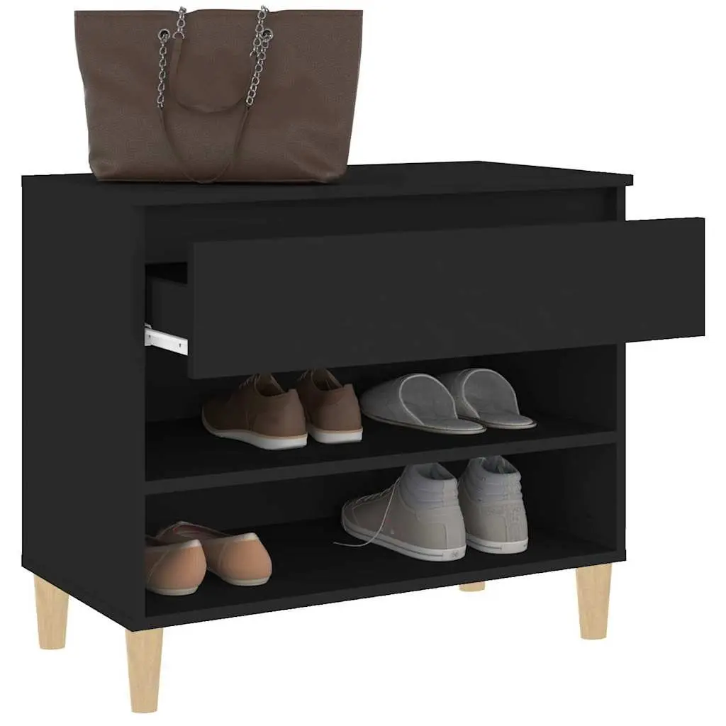 Shoe Cabinet Storage Organiser Engineered Wood 70x36x60cm Black Hall Cupboard