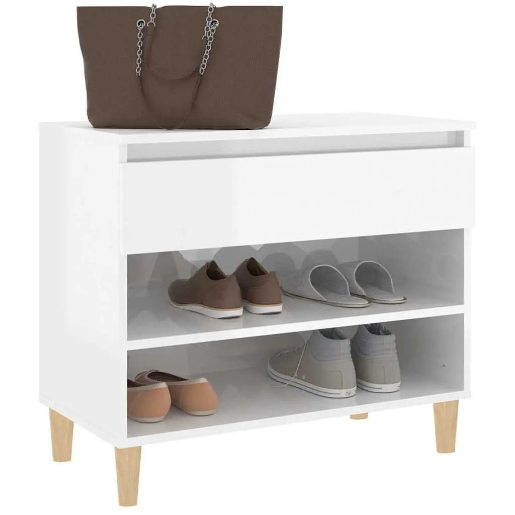 Shoe Storage Cabinet Engineered Wood 2 Compartment High Gloss White Hallway Organiser