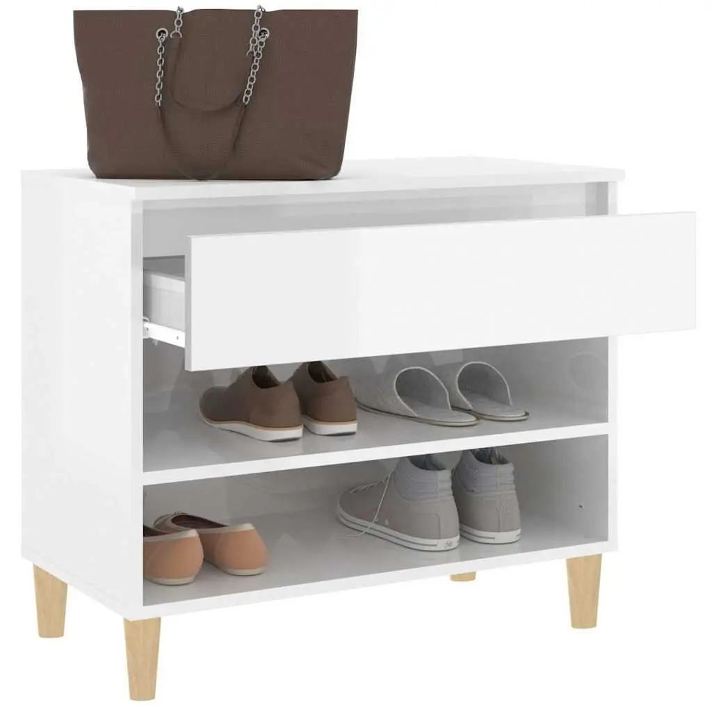 Shoe Storage Cabinet Engineered Wood 2 Compartment High Gloss White Hallway Organiser