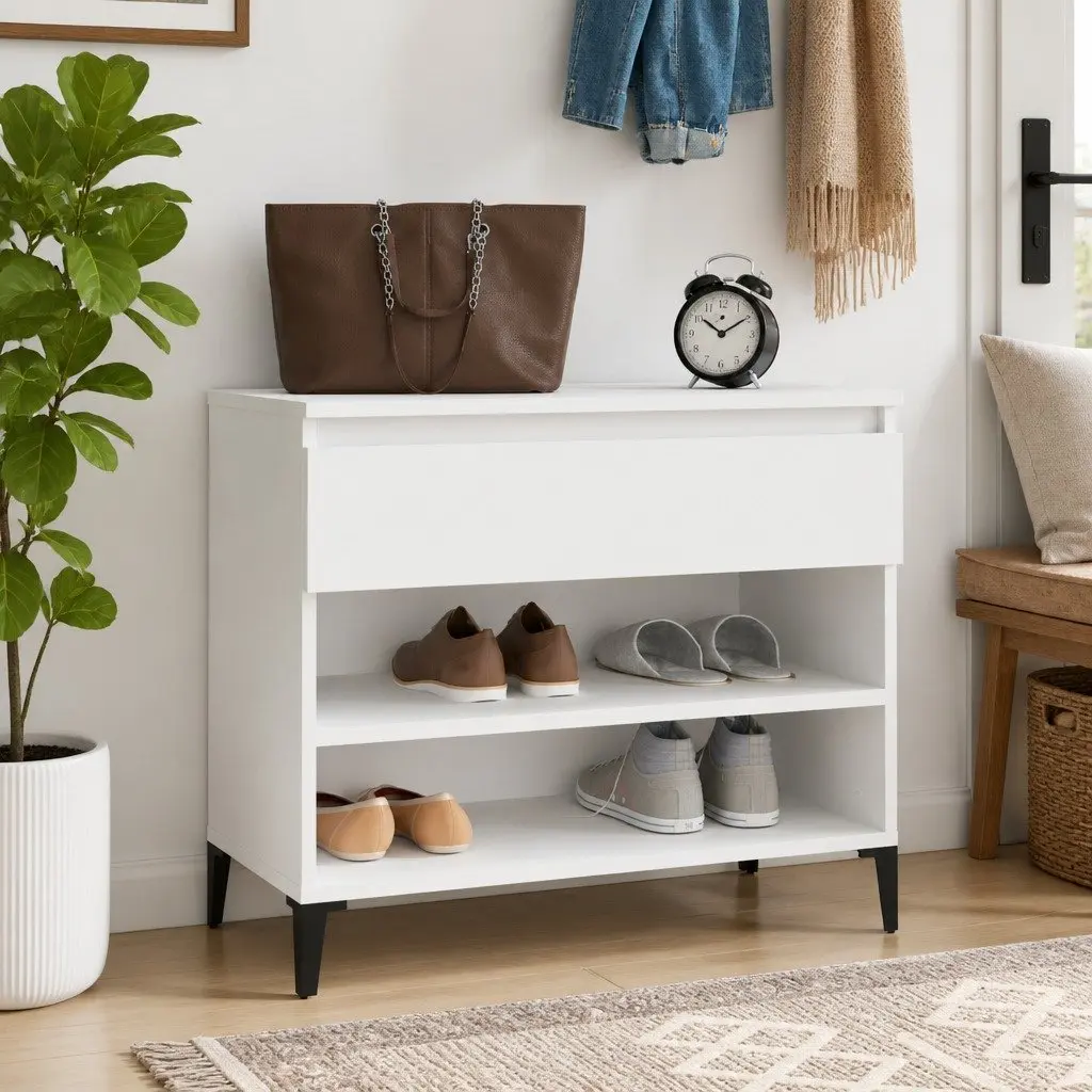 Shoe Cabinet Engineered Wood 70x36x60 cm White Storage Organiser 2 Compartments