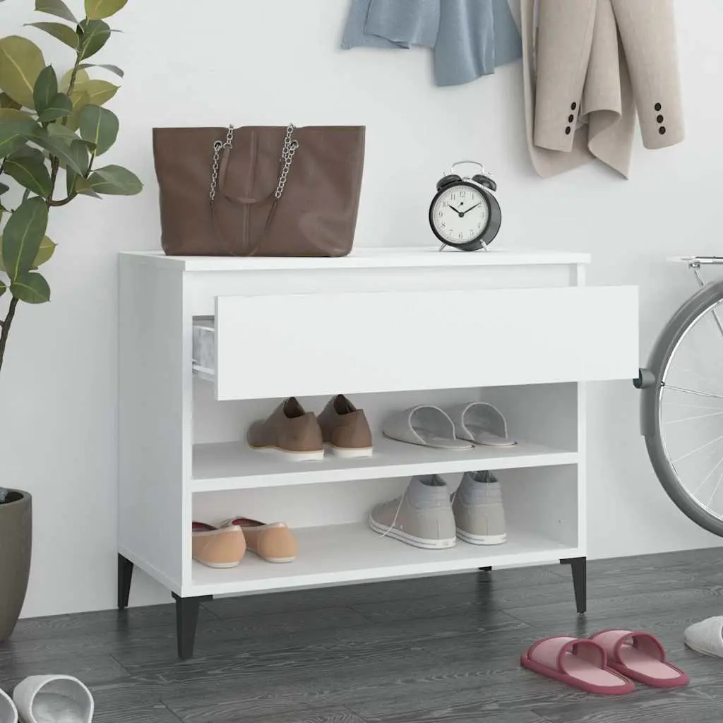 Shoe Cabinet Engineered Wood 70x36x60 cm White Storage Organiser 2 Compartments