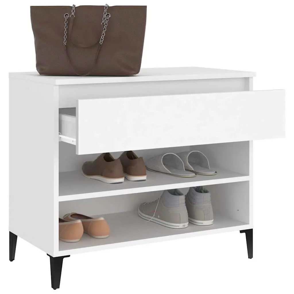 Shoe Cabinet Engineered Wood 70x36x60 cm White Storage Organiser 2 Compartments