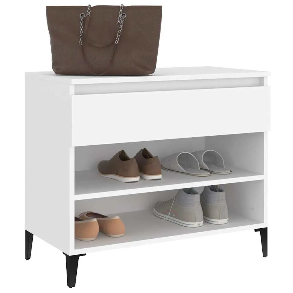 Shoe Cabinet Engineered Wood 70x36x60 cm White Storage Organiser 2 Compartments