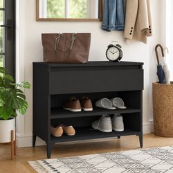 Shoe Cabinet Black 70x36x60cm Engineered Wood Storage Organiser 2 Compartments