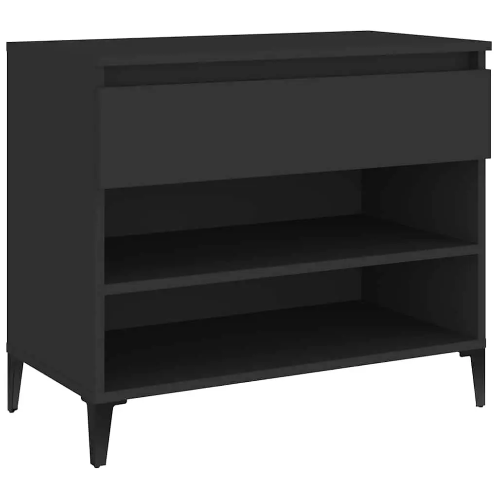 Shoe Storage Organiser Engineered Wood Black 70x36x60cm 2 Compartments Cabinet