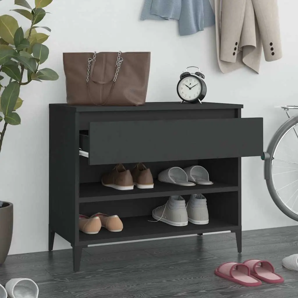 Shoe Storage Organiser Engineered Wood Black 70x36x60cm 2 Compartments Cabinet