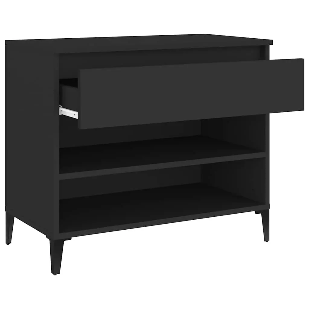 Shoe Storage Organiser Engineered Wood Black 70x36x60cm 2 Compartments Cabinet