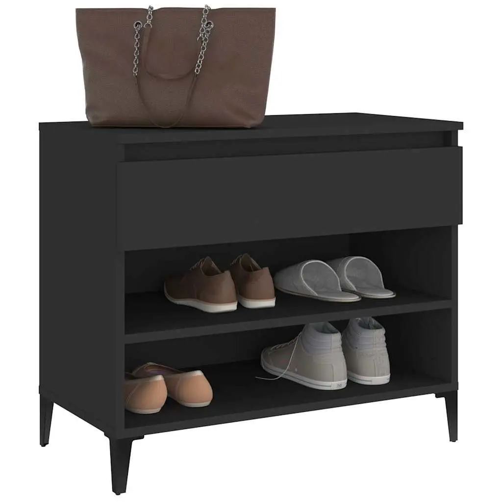 Shoe Storage Organiser Engineered Wood Black 70x36x60cm 2 Compartments Cabinet