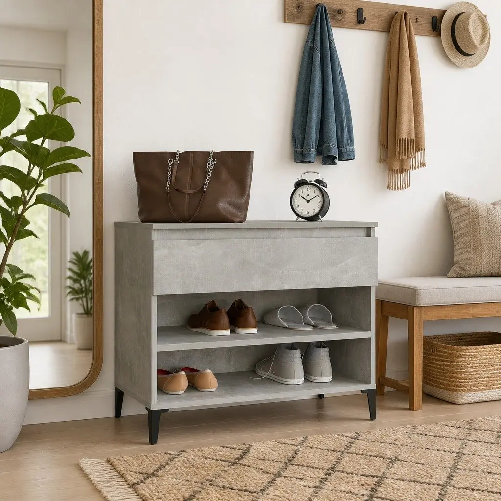 Shoe Cabinet Organiser Engineered Wood 70W x 36D x 60H cm Grey