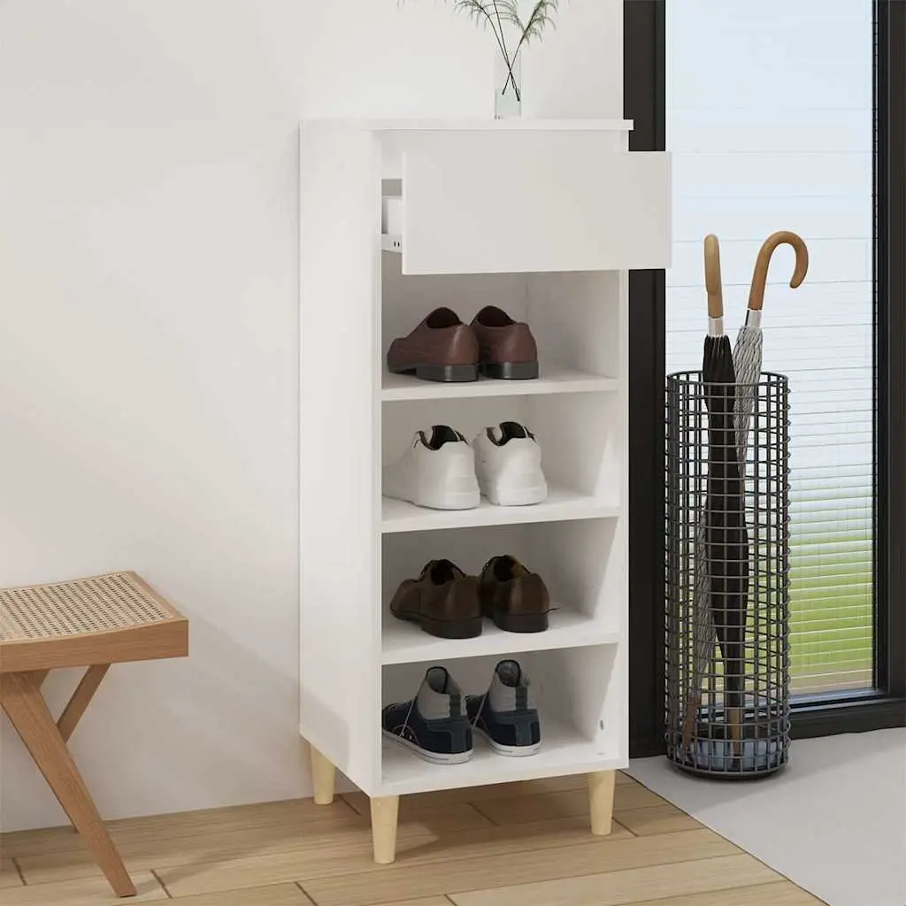 Shoe Cabinet Engineered Wood White 105cm Height 40cm Width 36cm 4 Open Shelves 1 Drawer Compact Storage Organizer