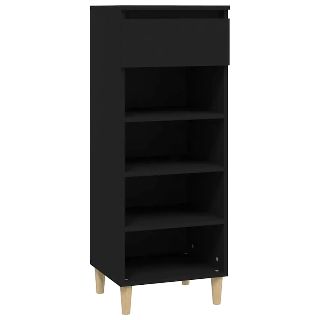 Shoe Cabinet Engineered Wood 40x36x105cm Black 4 Shelves 1 Drawer