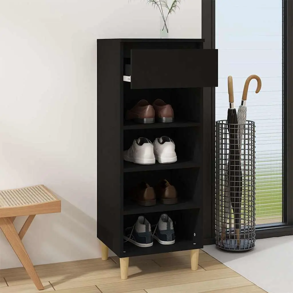 Shoe Cabinet Engineered Wood 40x36x105cm Black 4 Shelves 1 Drawer