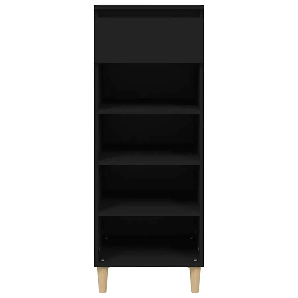 Shoe Cabinet Engineered Wood 40x36x105cm Black 4 Shelves 1 Drawer