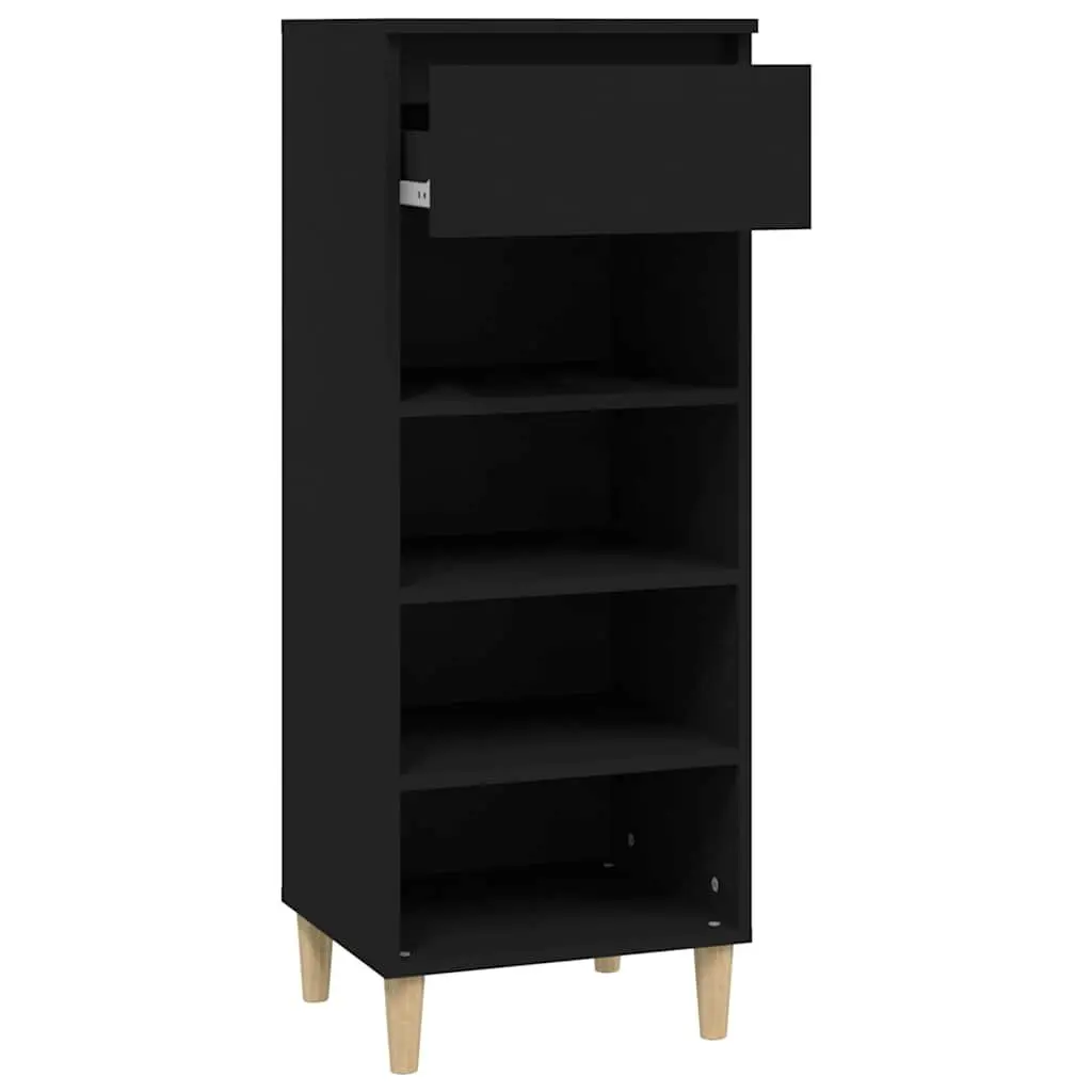 Shoe Cabinet Engineered Wood 40x36x105cm Black 4 Shelves 1 Drawer