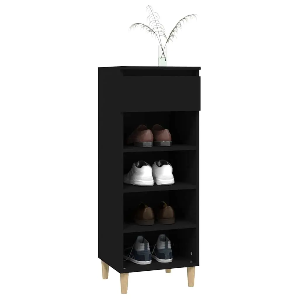 Shoe Cabinet Engineered Wood 40x36x105cm Black 4 Shelves 1 Drawer