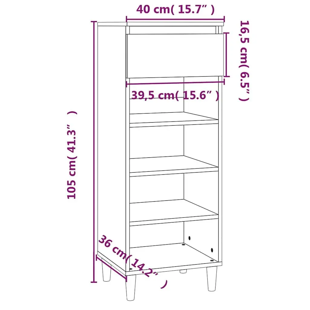 Shoe Cabinet Engineered Wood 40x36x105cm Black 4 Shelves 1 Drawer