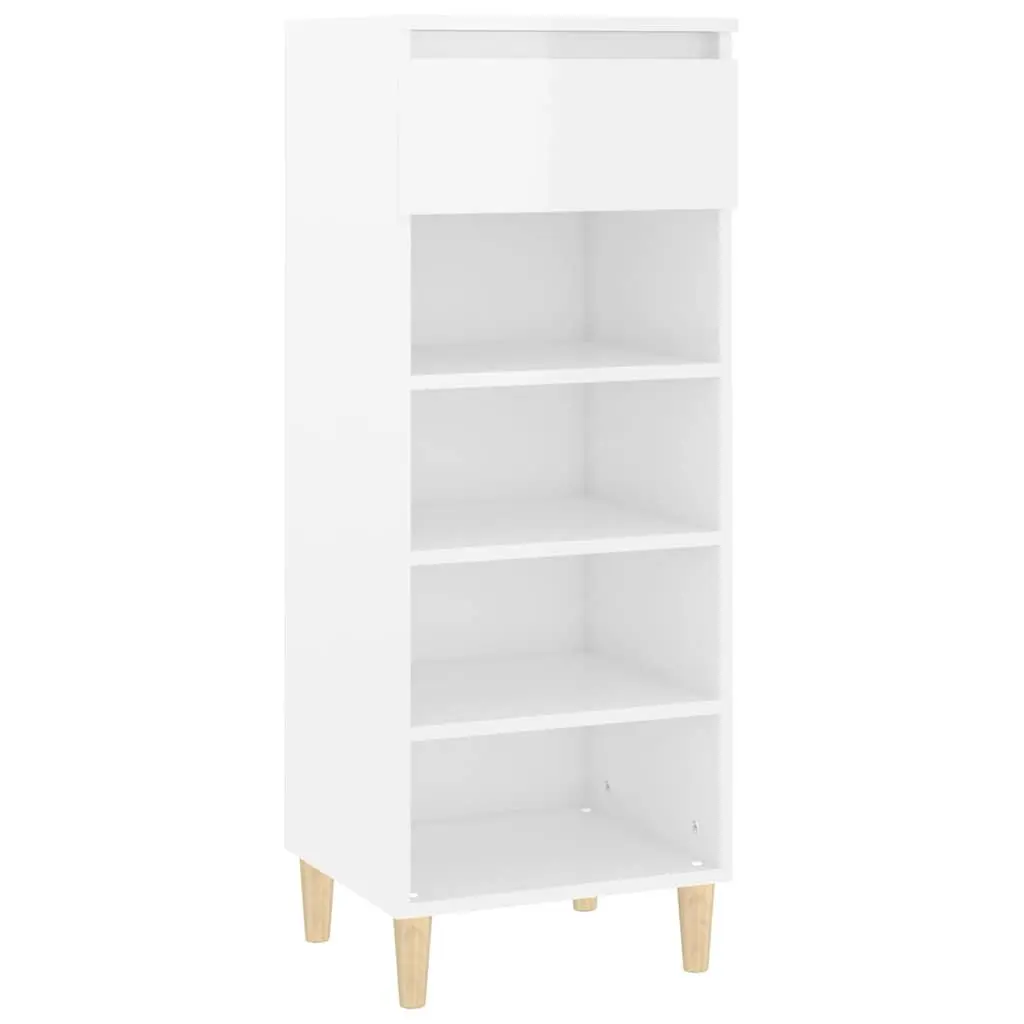 Shoe Cabinet Engineered Wood 40x36x105cm High Gloss White 4 Shelves with Drawer Storage Organiser