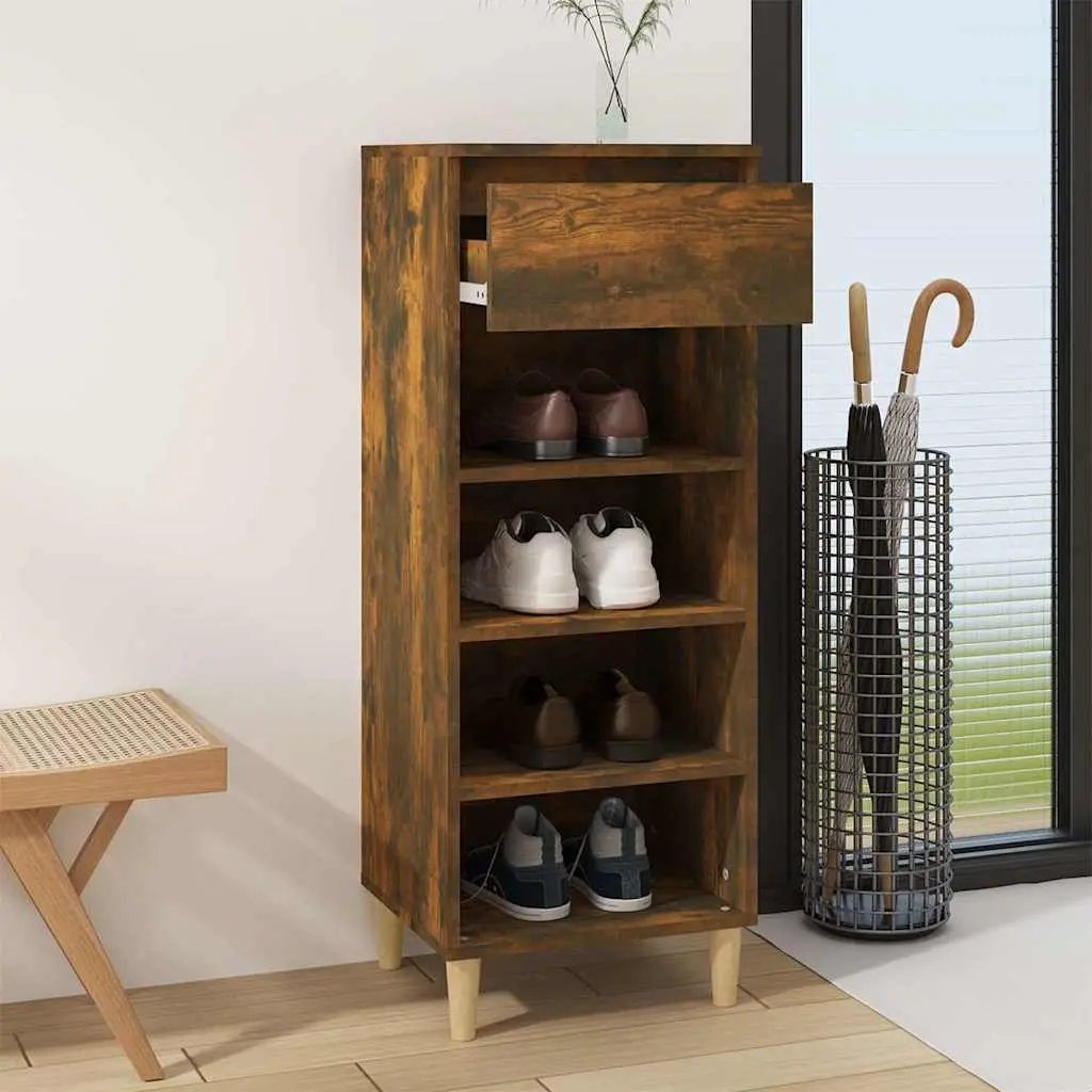 Shoe Cabinet Engineered Wood Smoked Oak 40x36x105cm Storage Rack with Drawer and 4 Shelves