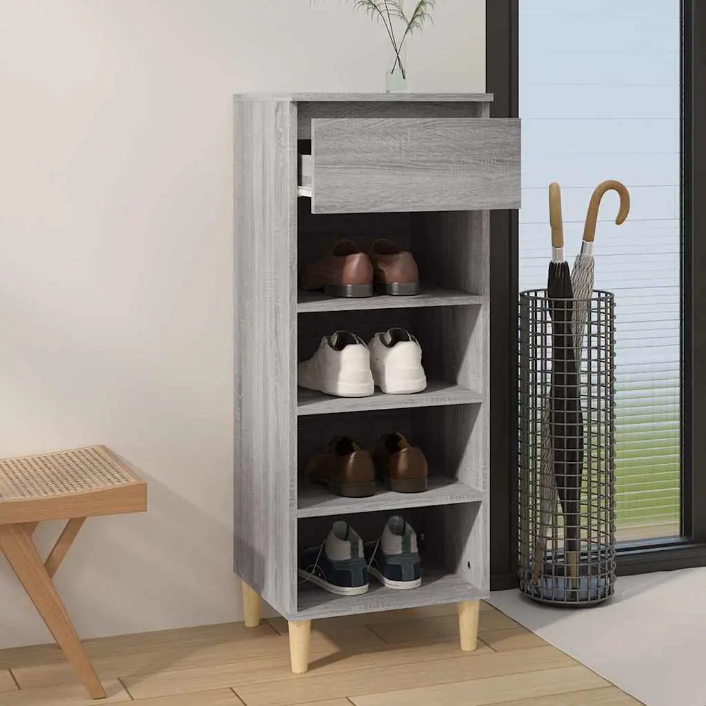 Shoe Cabinet Engineered Wood 40x36x105 cm Grey with 4 Shelves and Drawer