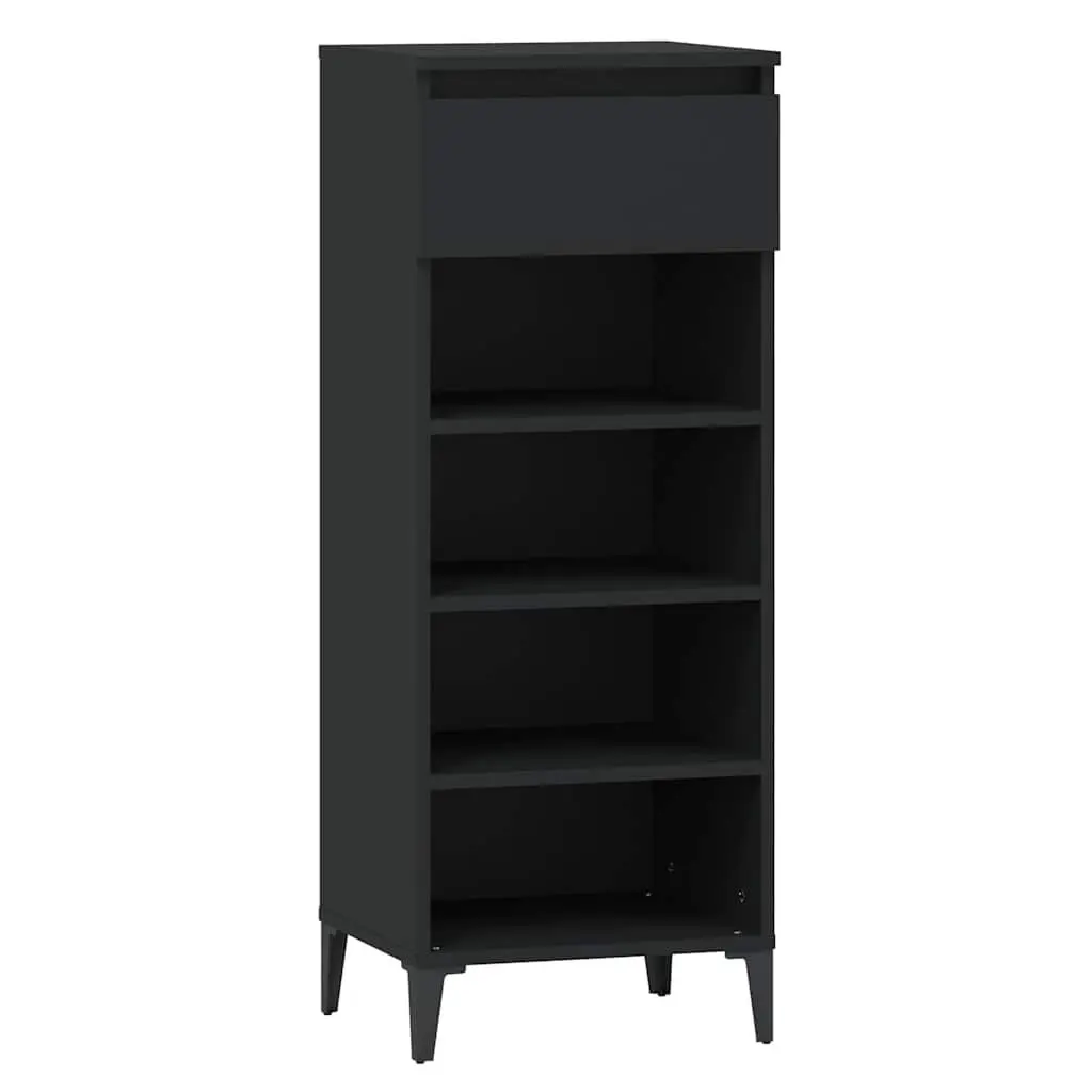Shoe Rack Storage Cabinet Black Engineered Wood Shelves Drawer Organiser Unit