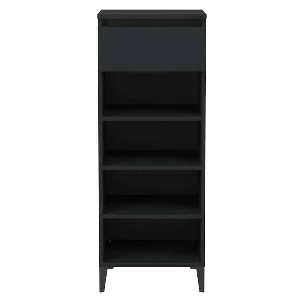 Shoe Rack Storage Cabinet Black Engineered Wood Shelves Drawer Organiser Unit