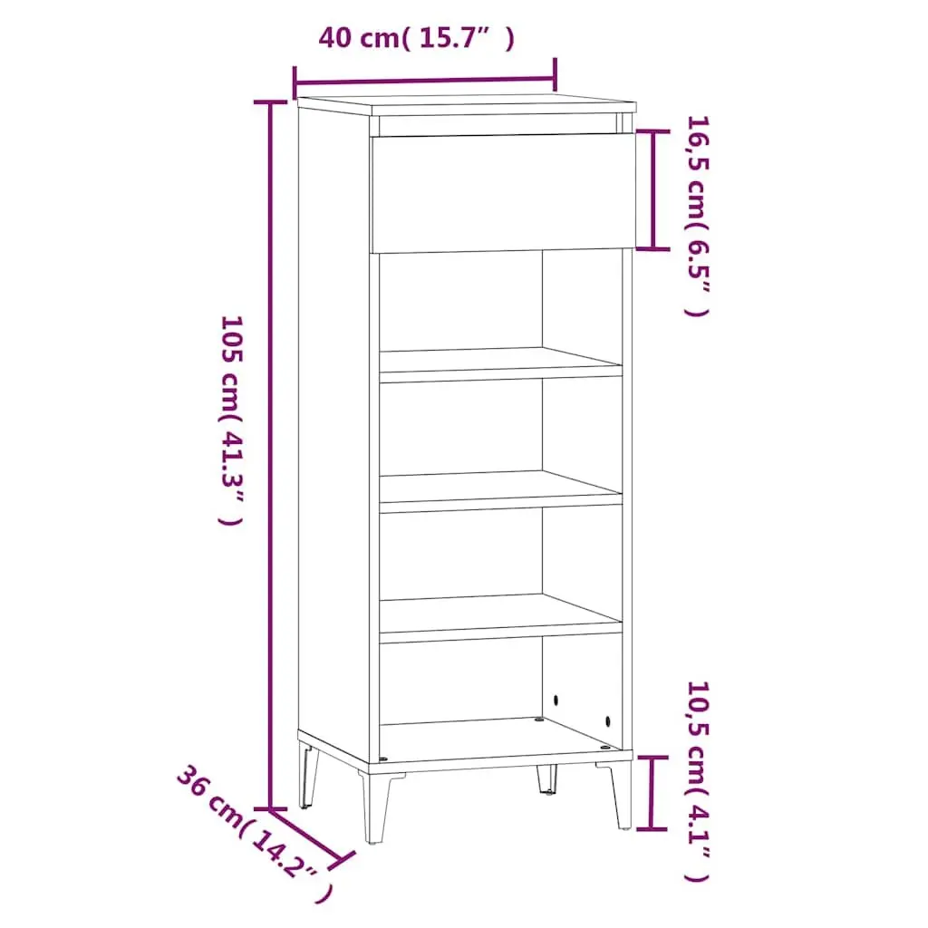 Shoe Rack Storage Cabinet Black Engineered Wood Shelves Drawer Organiser Unit