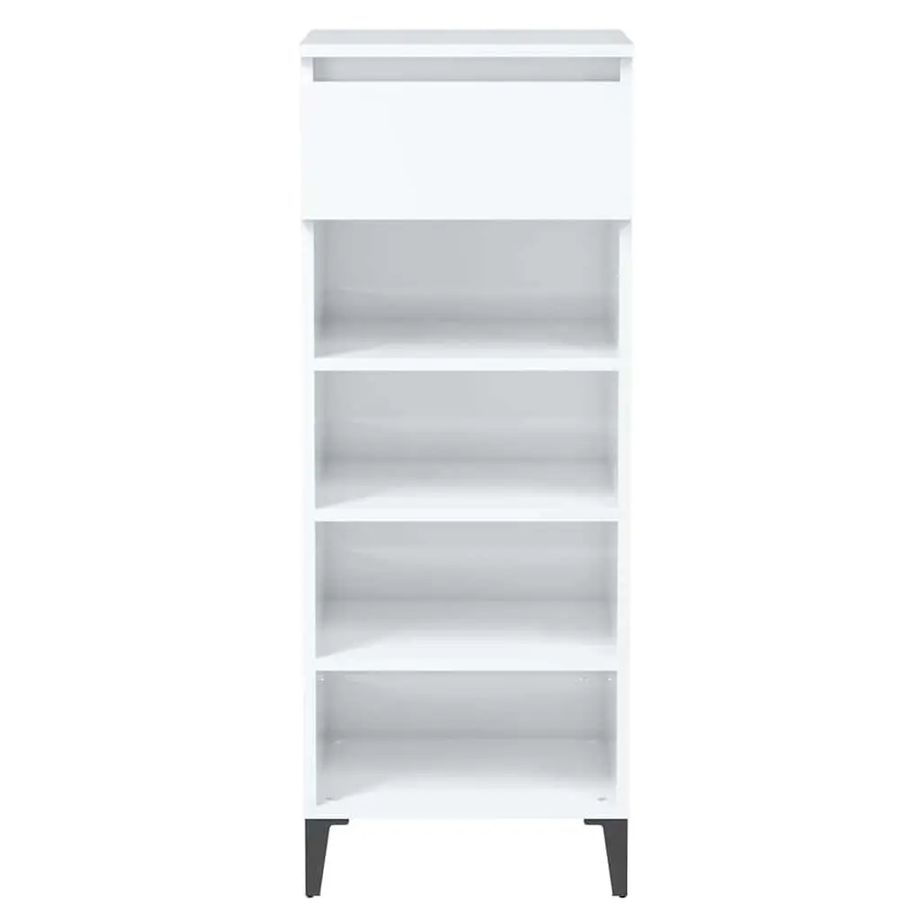 Shoe Storage Cabinet Engineered Wood High Gloss White 3 Shelves and Drawer