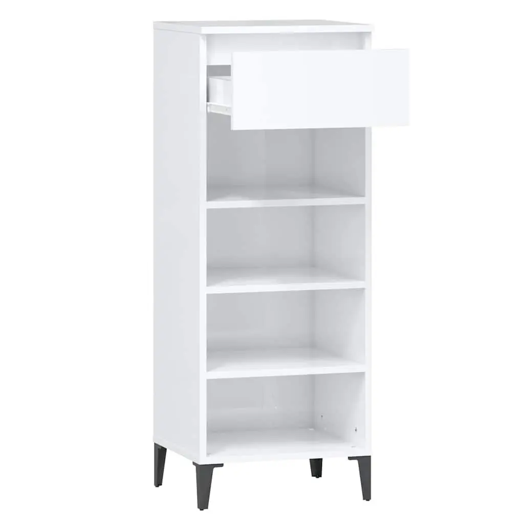 Shoe Storage Cabinet Engineered Wood High Gloss White 3 Shelves and Drawer
