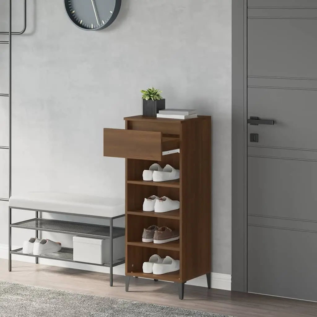 Shoe Rack Brown Oak 40x36x105 cm Storage Organiser Cabinet Shelves Drawer