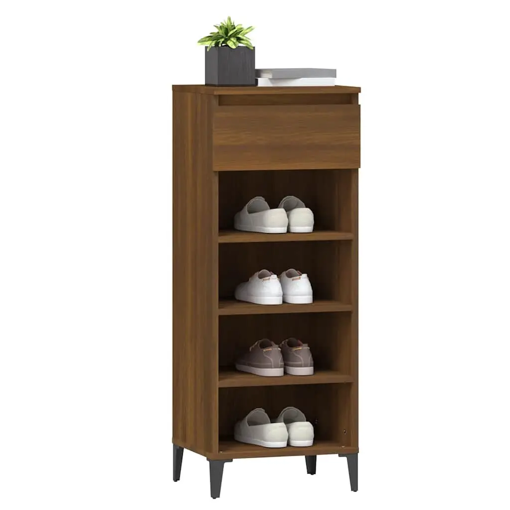 Shoe Rack Brown Oak 40x36x105 cm Storage Organiser Cabinet Shelves Drawer