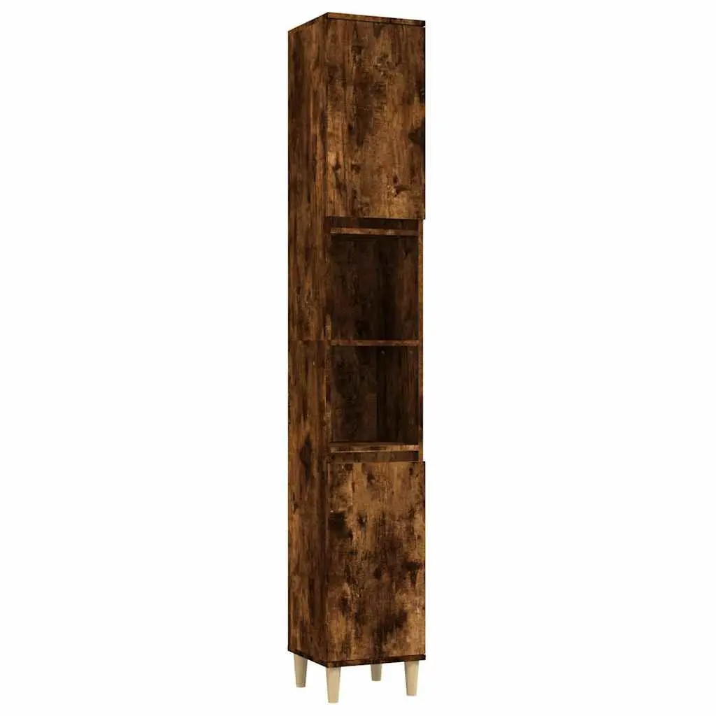 Bathroom Storage Cabinet Engineered Wood Brown 30x30x190cm with 6 Compartments and Eucalyptus Wood Feet