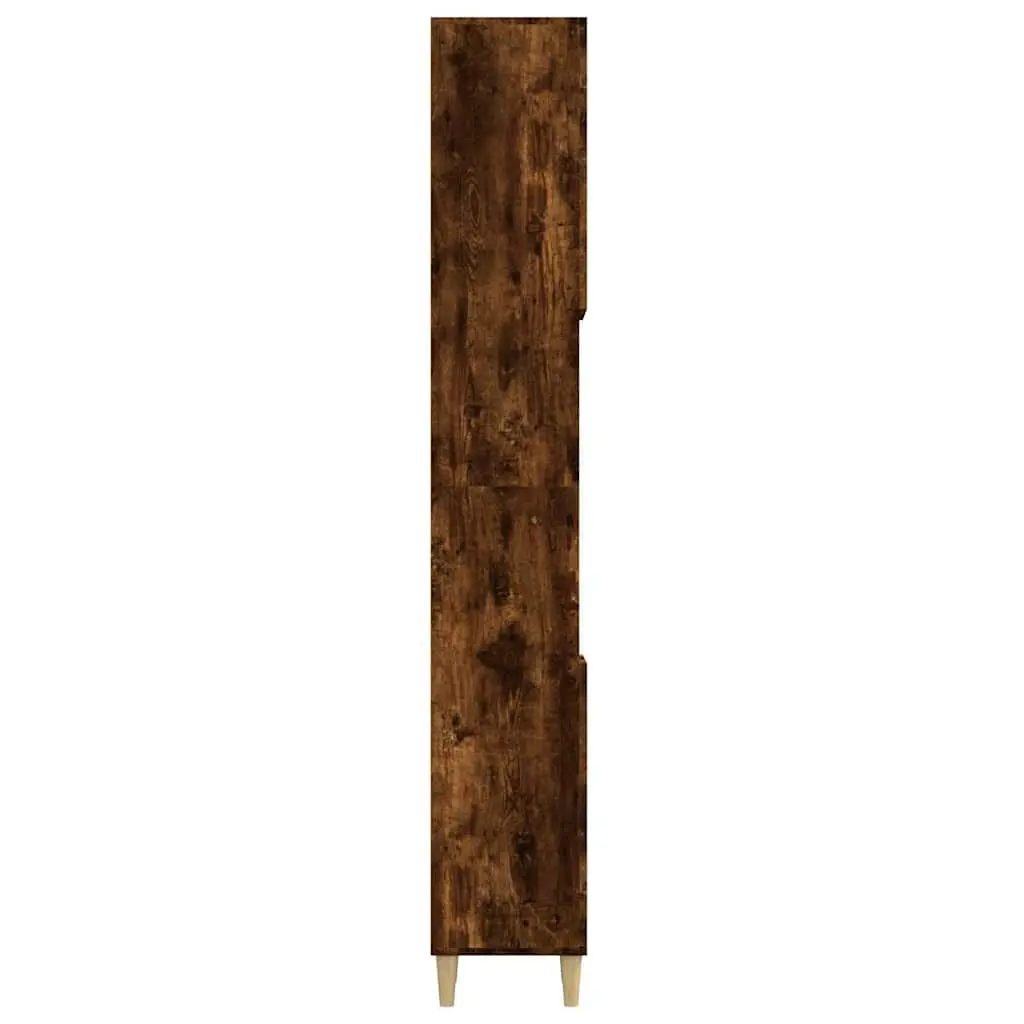 Bathroom Storage Cabinet Engineered Wood Brown 30x30x190cm with 6 Compartments and Eucalyptus Wood Feet