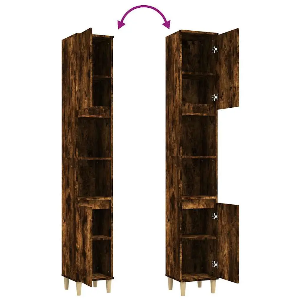 Bathroom Storage Cabinet Engineered Wood Brown 30x30x190cm with 6 Compartments and Eucalyptus Wood Feet