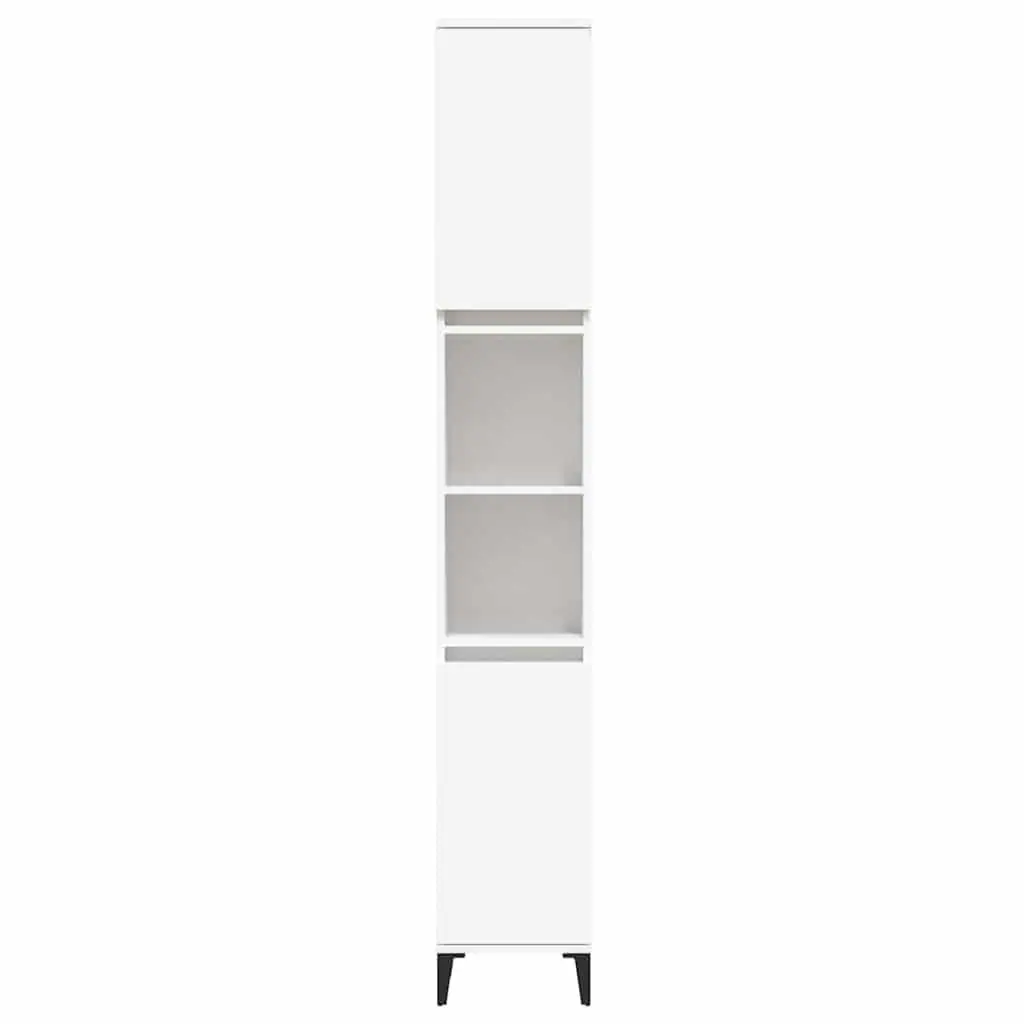 Bathroom Cabinet Engineered Wood Storage Unit White 30x30x190cm with 2 Shelves and Metal Feet