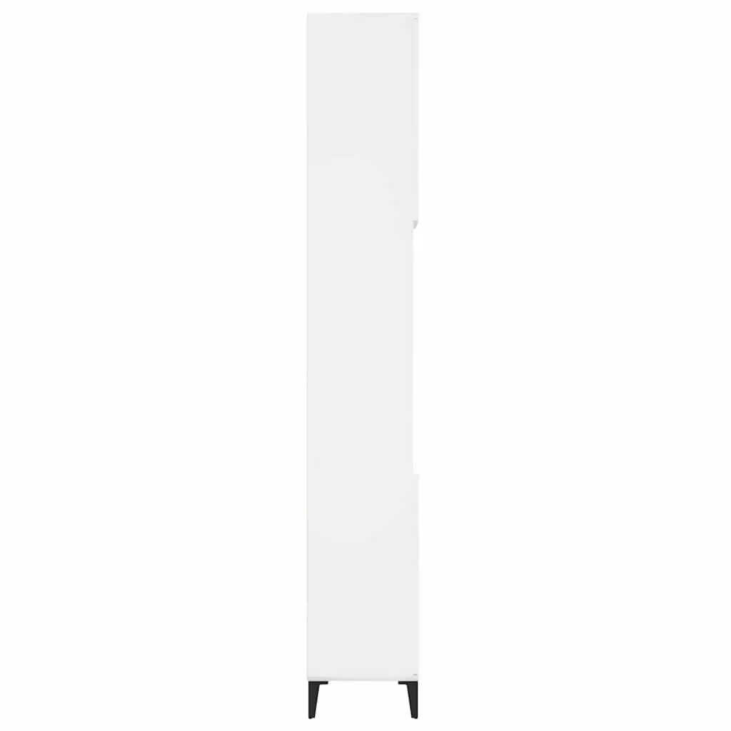 Bathroom Cabinet Engineered Wood Storage Unit White 30x30x190cm with 2 Shelves and Metal Feet