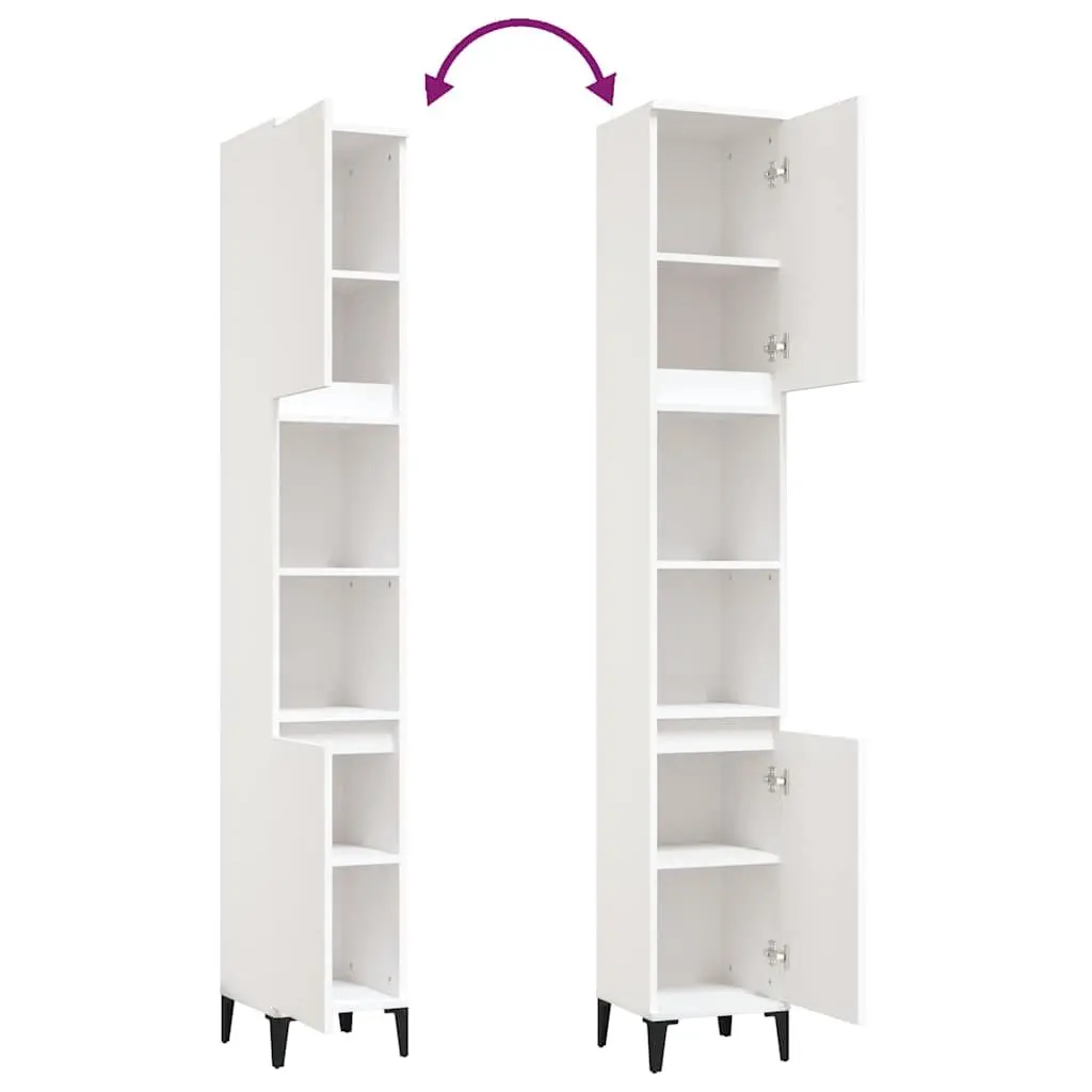 Bathroom Cabinet Engineered Wood Storage Unit White 30x30x190cm with 2 Shelves and Metal Feet