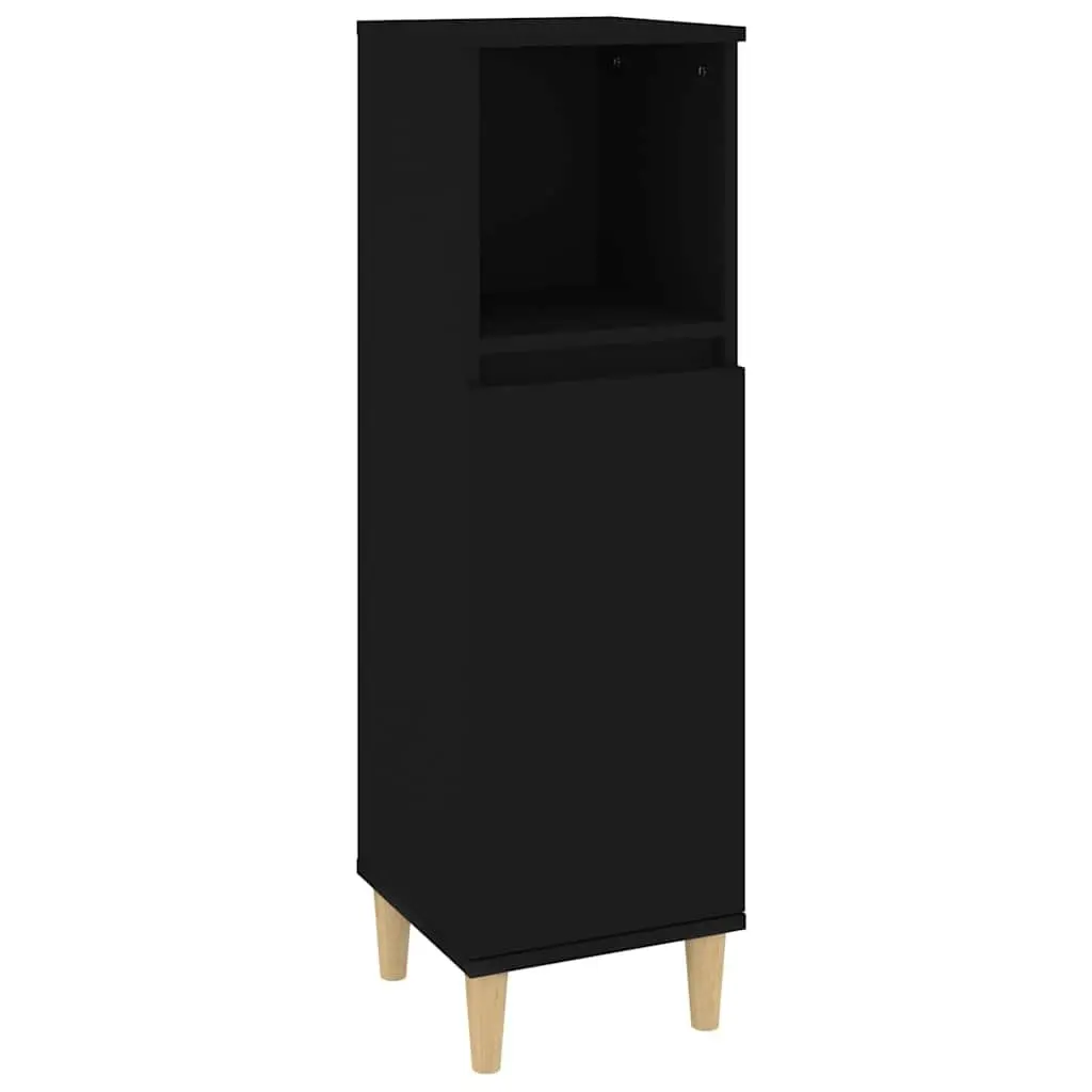 Bathroom Cabinet Engineered Wood Black 30x30x100cm
