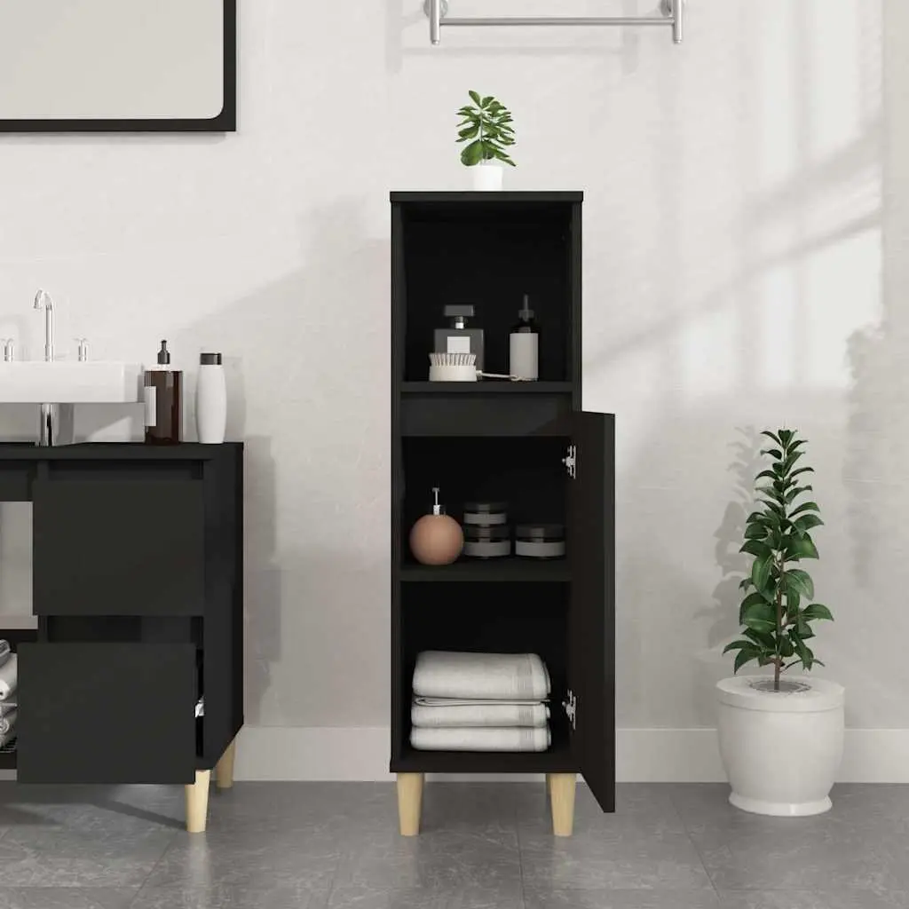 Bathroom Cabinet Engineered Wood Black 30x30x100cm