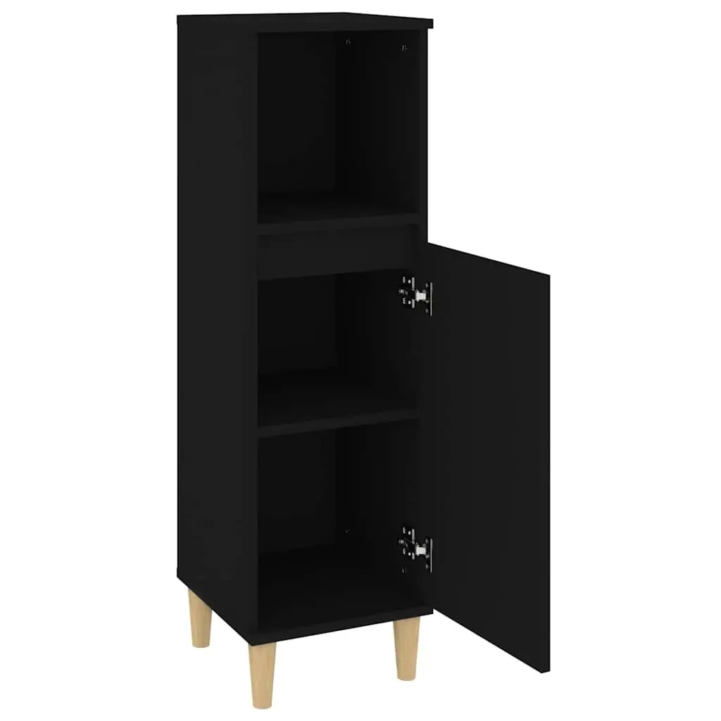 Bathroom Cabinet Engineered Wood Black 30x30x100cm