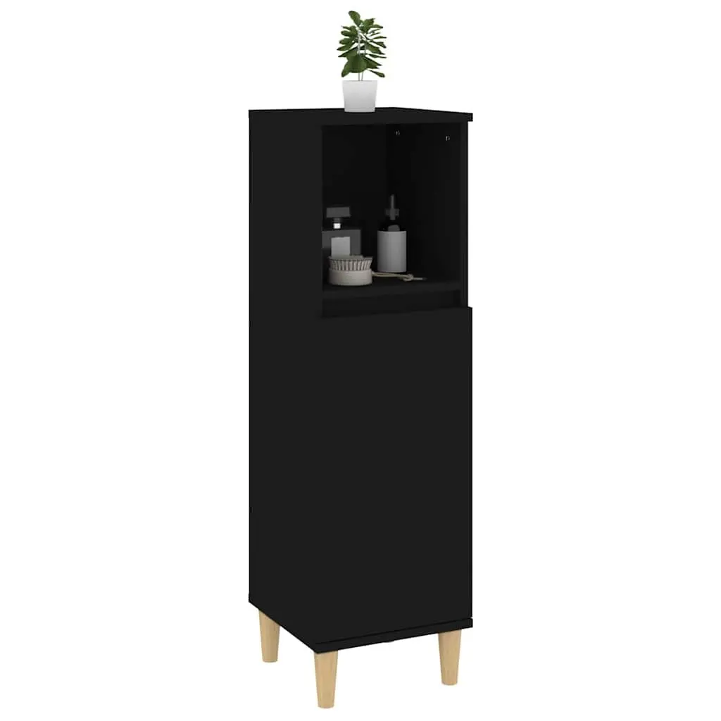 Bathroom Cabinet Engineered Wood Black 30x30x100cm