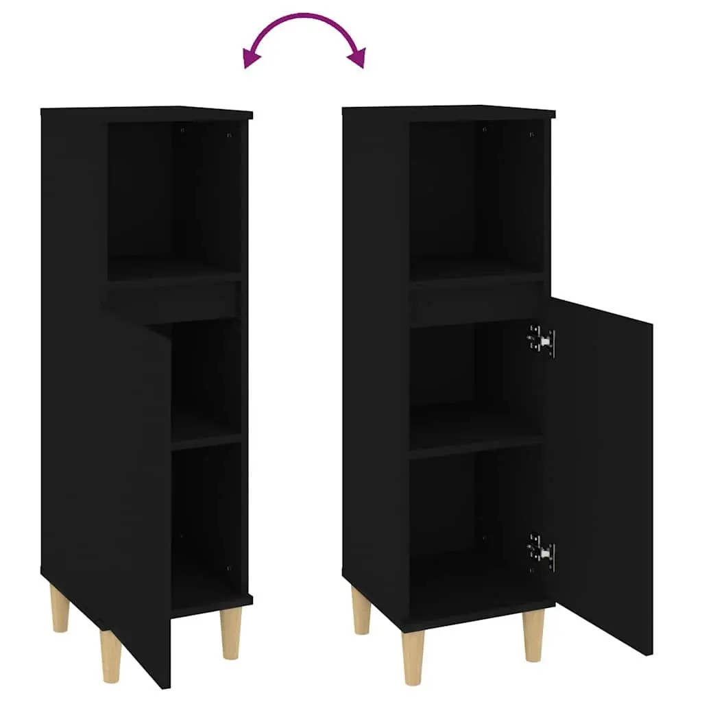 Bathroom Cabinet Engineered Wood Black 30x30x100cm