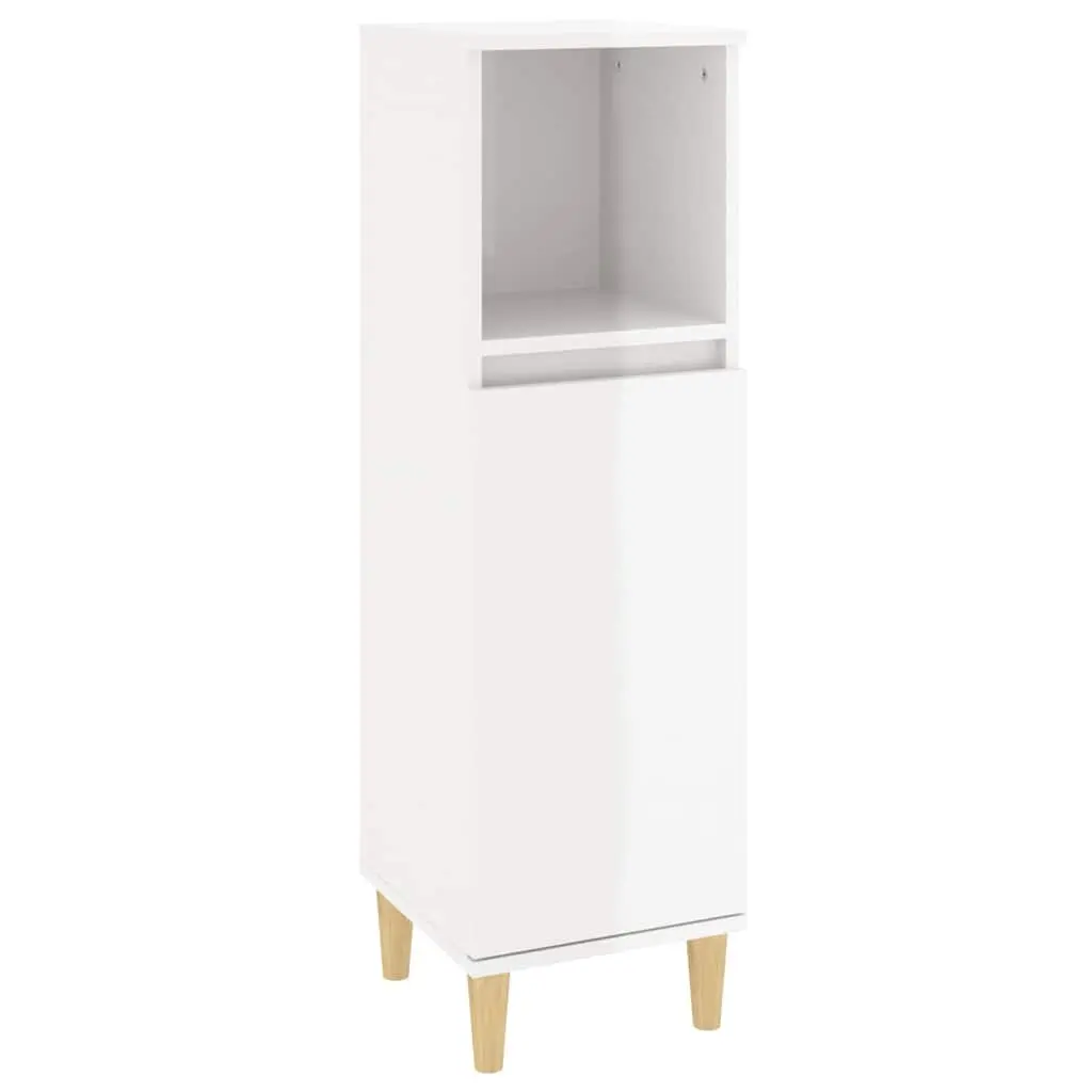 Bathroom Vanity Cabinet Engineered Wood High Gloss White Storage Unit 30x30x100cm