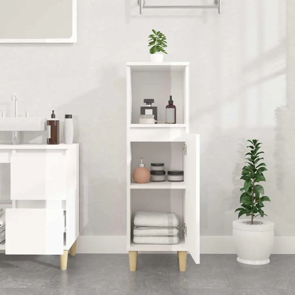 Bathroom Vanity Cabinet Engineered Wood High Gloss White Storage Unit 30x30x100cm