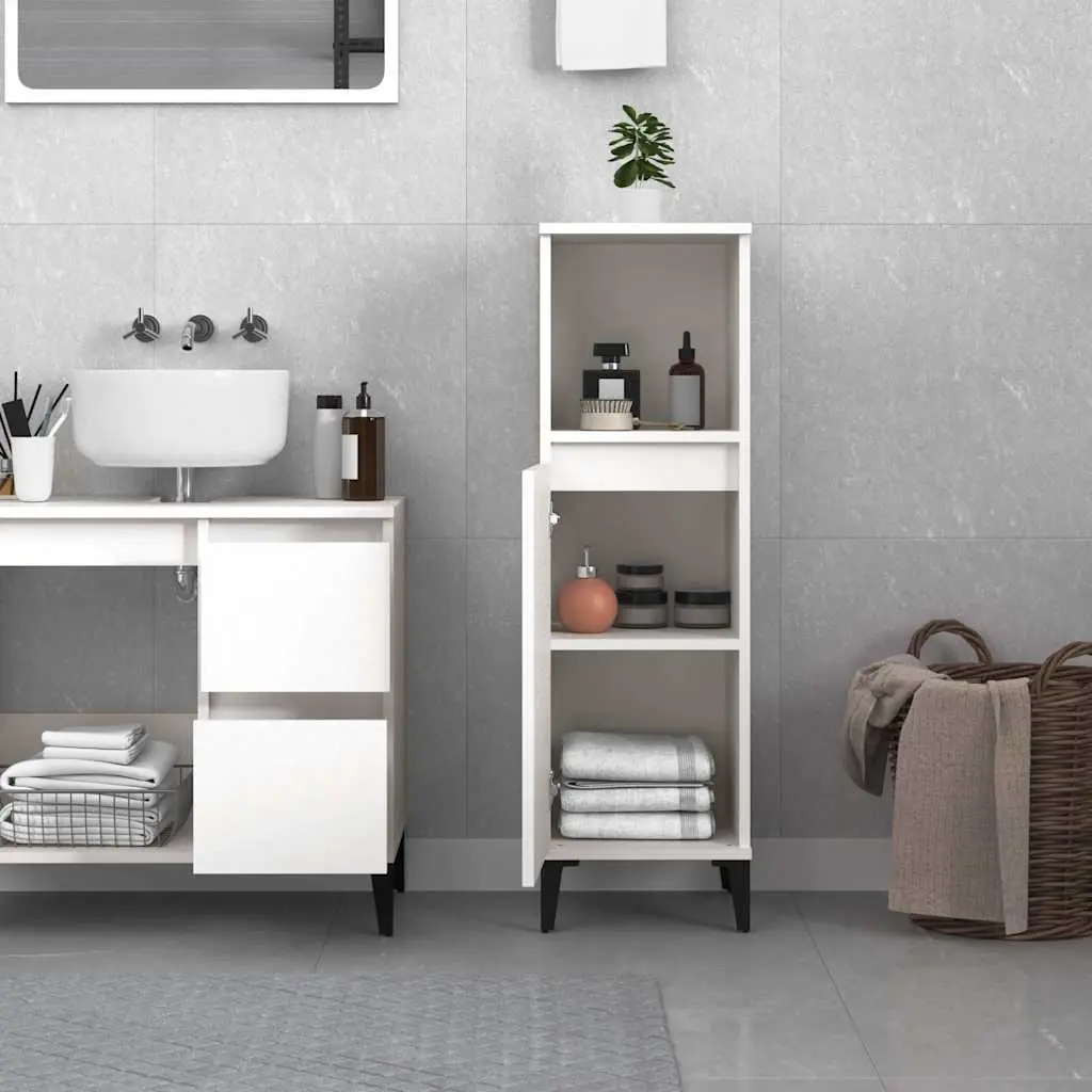 Bathroom Cabinet Engineered Wood 30x30x100cm White Storage Unit