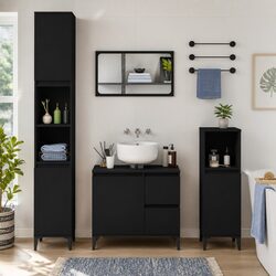 Practical Black Bathroom Cabinet for Organised Storage 30x30x100cm